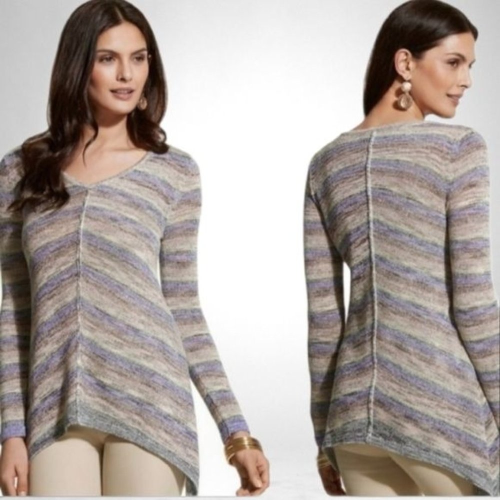 Chico's Striped Metallic Knit Tunic Sweater